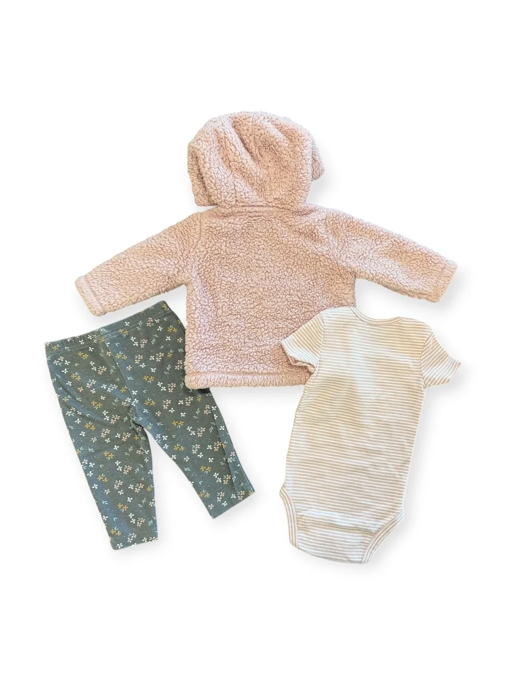 Carter's Girl 3 Piece Set Pink Sherpa Hoodie w/Bear Ears and Leggings, 3-6Mo
